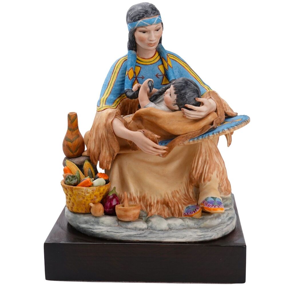 Cybis Porcelain Figurine Shoshone Sacajawea Native American Mother #15 Wood Base